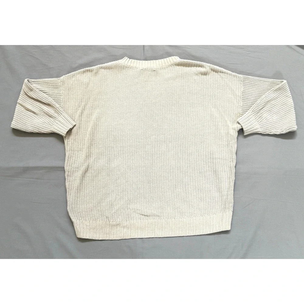 Hollister Womens Shaker Knit Crewneck Sweater Beige Oatmeal‎ Relaxed Fit Small